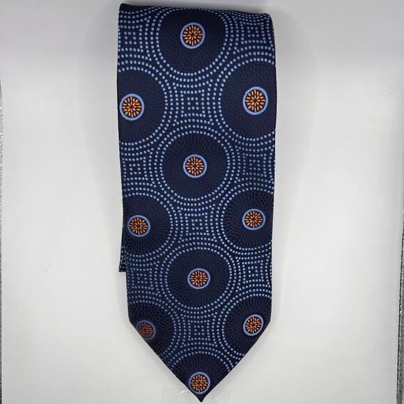 Aurizio -Mens Tie 64” Long- Blue Orange Geometric Floral Necktie - Polyester - Picture 1 of 5